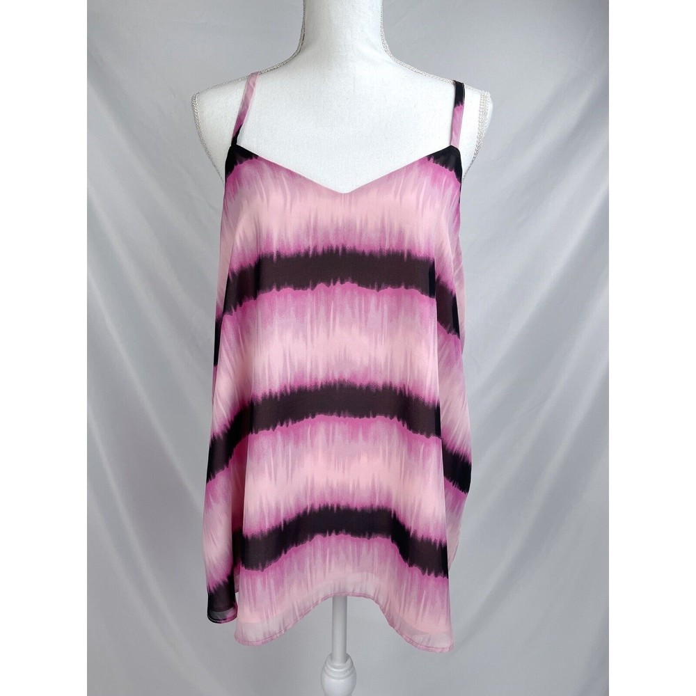 Torrid Women Sz 0 Sophie Pink Striped Spaghetti Strap Blouse Top Layered